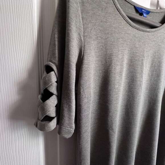 Apt 9 Women's Large Olive Green Sharkbite Hem Top Criss-Cross Elbow Sleeves - Picture 5 of 8